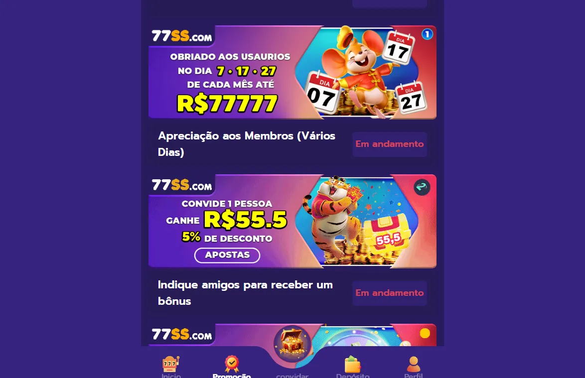 Bônus de boas-vindas após o registro 77SS